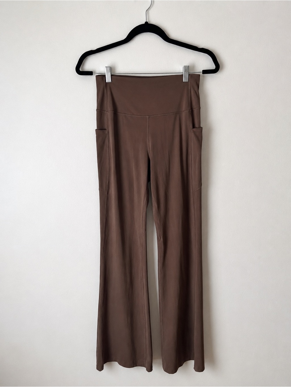 Brown High Rise Flare Yoga Pants with Side Pockets | Tummy Control | Pilates
